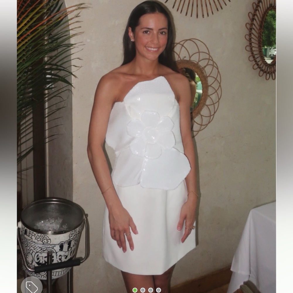 LIKE NEW Miss Rosier Sequin Flower White Strapless Mini Dress
